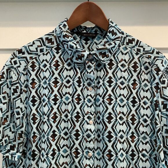 Jane +‎ Delancey Top Women’s Large Turquoise Blue Aztec Southwest Button Up - Picture 1 of 11
